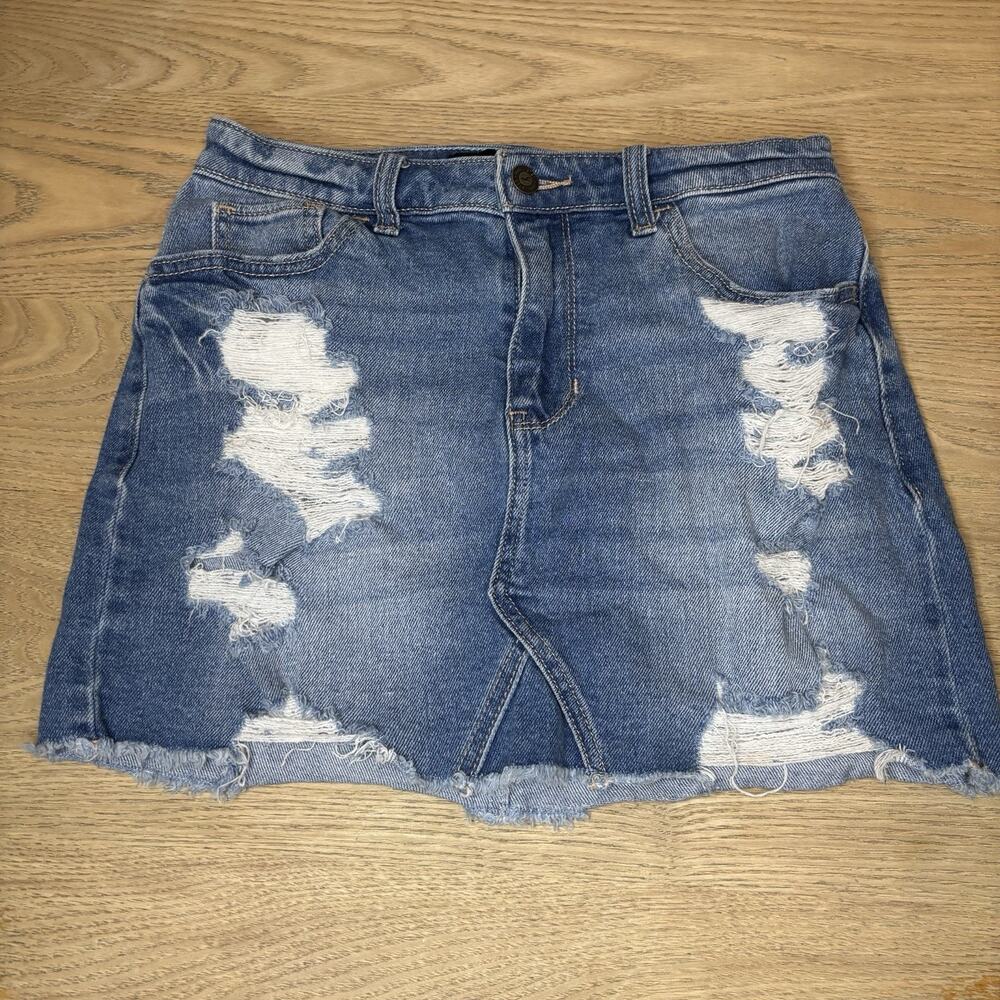 HOLLISTER Womens High Rise Vintage Stretch Denim Mini Skirt Jean 5 27 Distressed